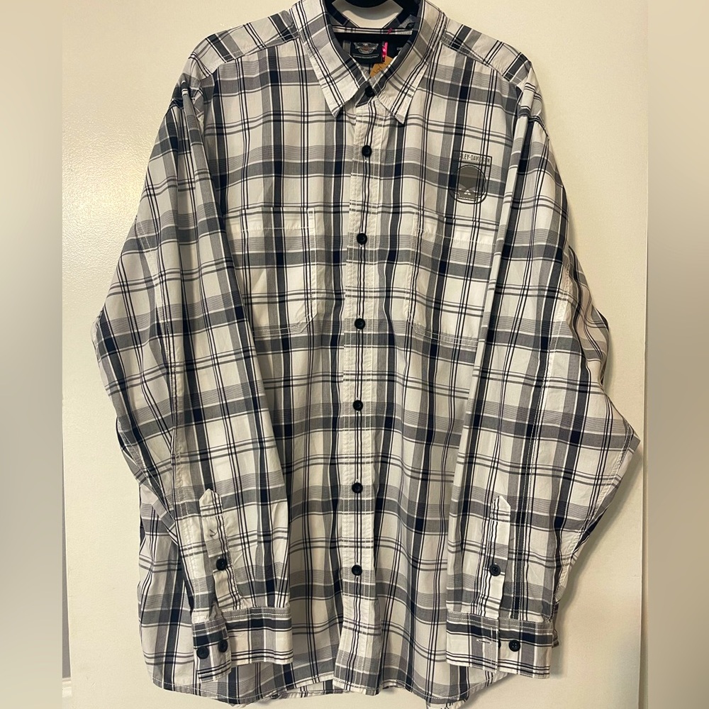 Harley Davidson Men’s Skull Shield Long Sleeve Button Down Shirt